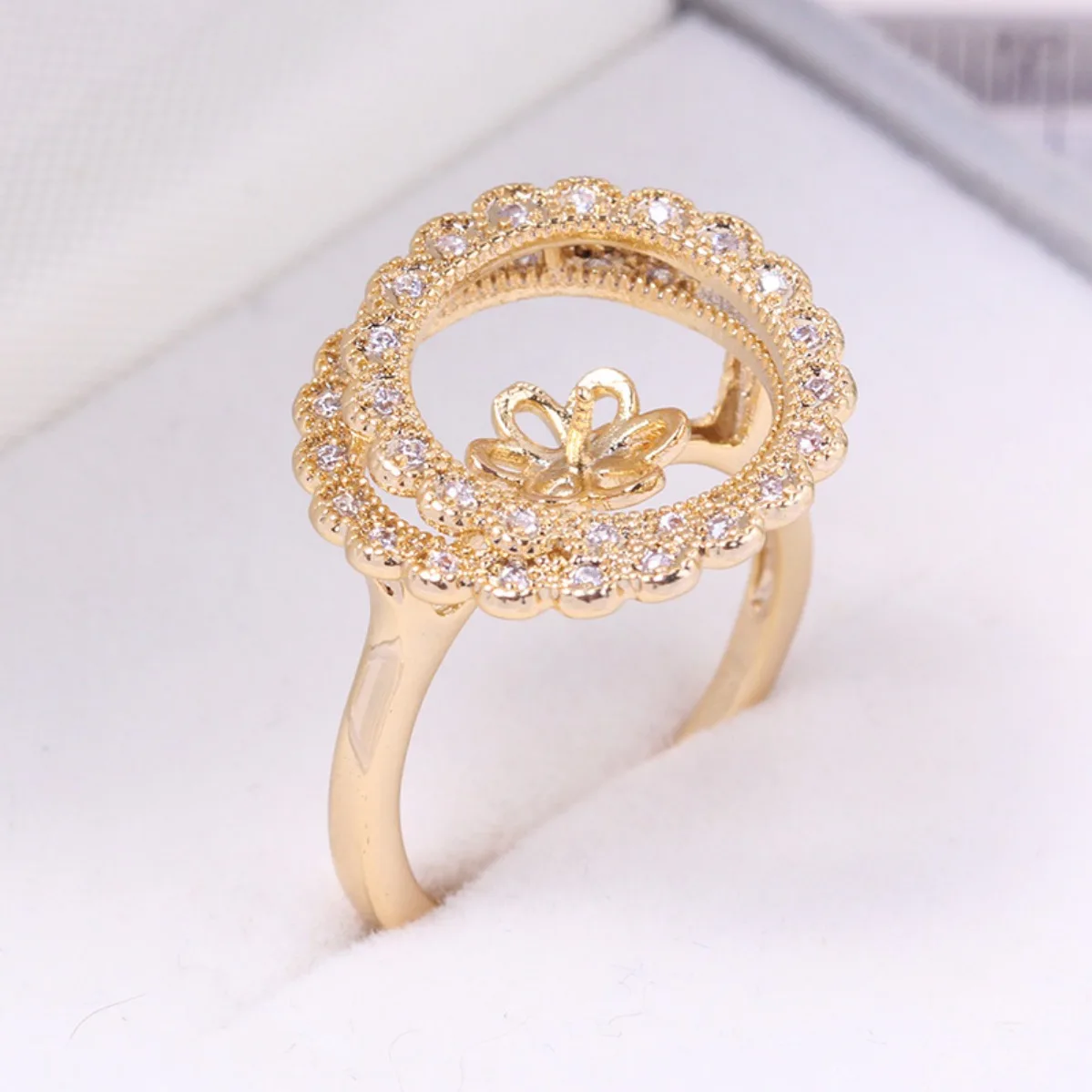 Brass 18K Gold Plated Double‑Layer Wreath Adjustable Open Ring Blank Setting Minimalist Unique Women DIY Pearl Ring Accessories