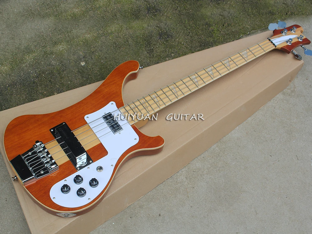 4 Strings Electric Neck-thru-body Bass Guitar with White Pickguard,Maple Fretboard with White Binding