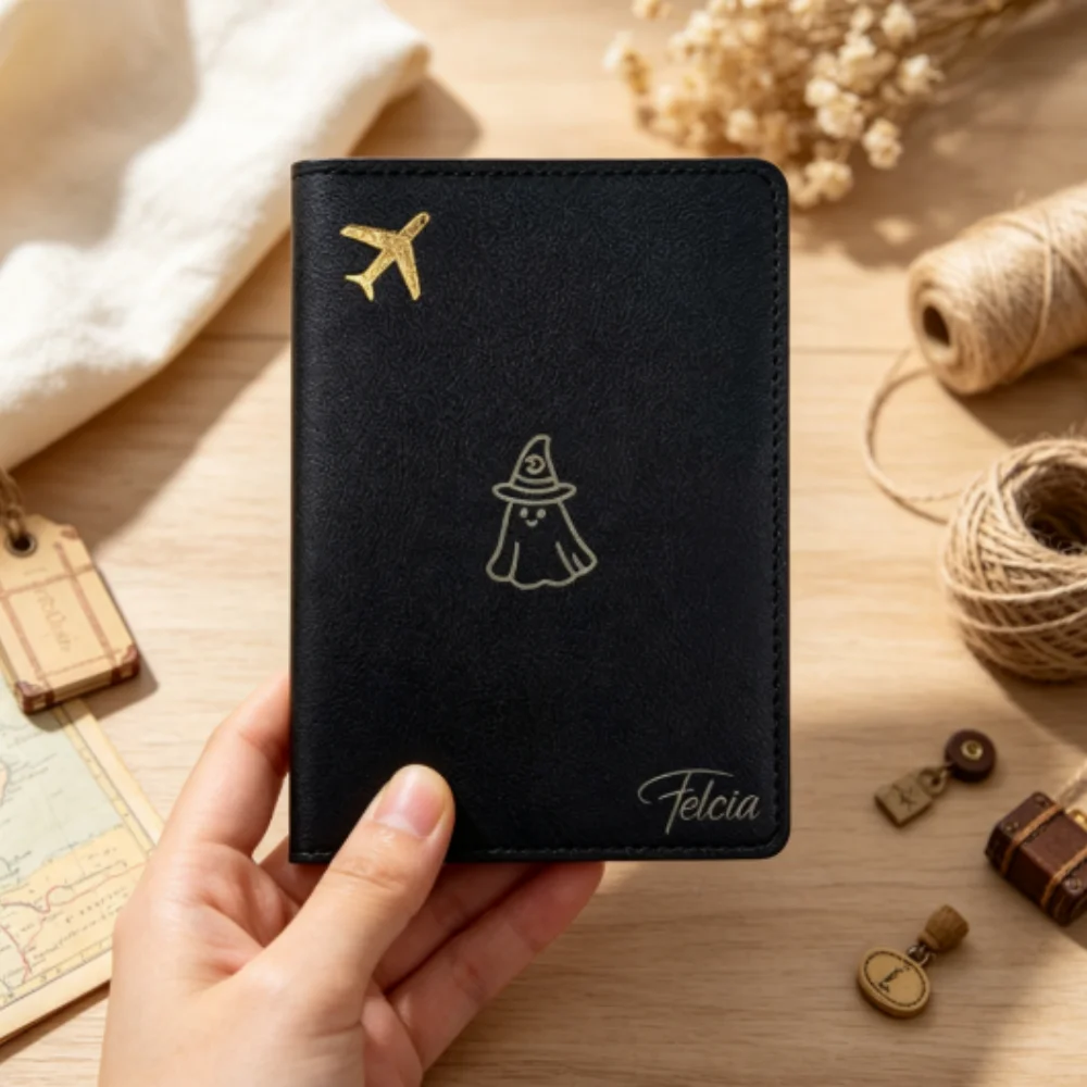 Personalized Name Passport Cover, Slim Leather Passport Protector, Romantic Anniversary Travel Gift