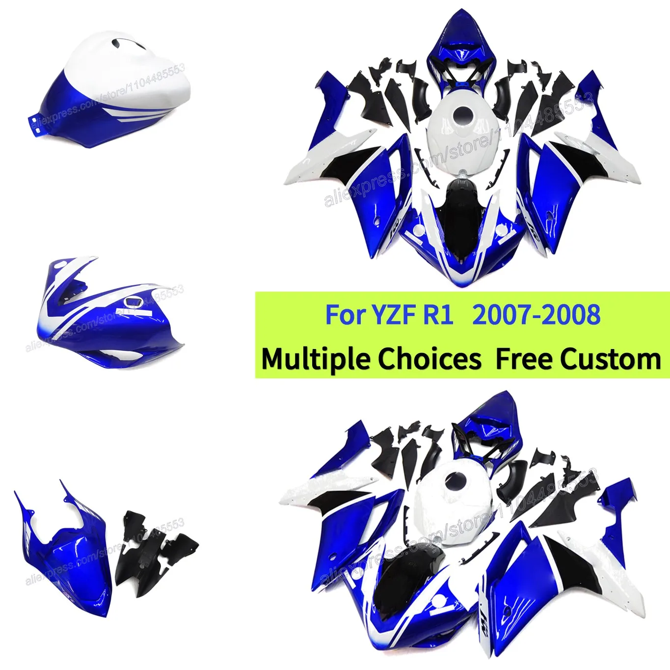 

For Yamaha ABS Injection Bodywork YZF R1 2007 2008 Blue YZF-R1 | Motorcycle Accessories Fairings