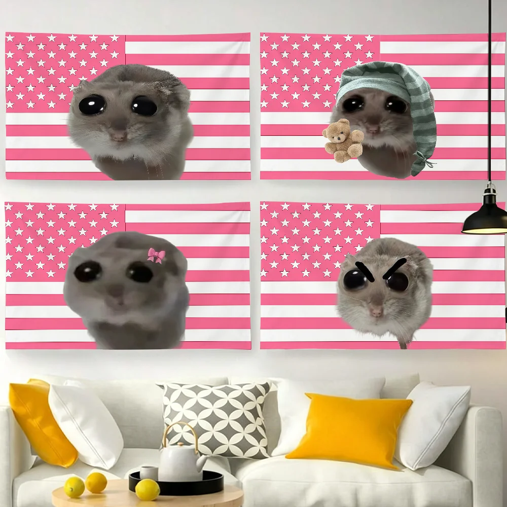 Funny Sad Hamster Pink USA flag For Garden Party Living Room Home Wall Decor Banner Bedroom Outdoor Tapestry