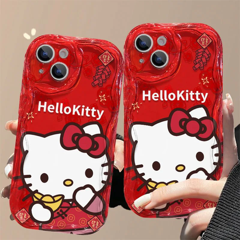 Sanrio Hello Kitty New Year IPhone13 Case Cute Cartoon IPhone 14 15 11 12p XR 8P Red Hand Strap Anti Drop Phone Cases Girl Gifts image 6