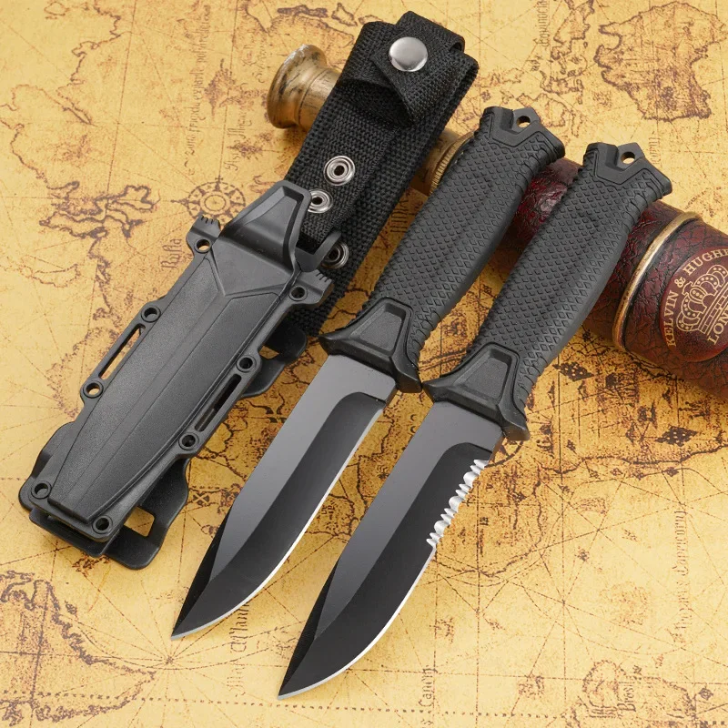 High-carbon Steel Blade Nylon Rubber Handle Outdoor Camping Hunting Survival Tactical Fixed Knife Hand Tool for Self Defense