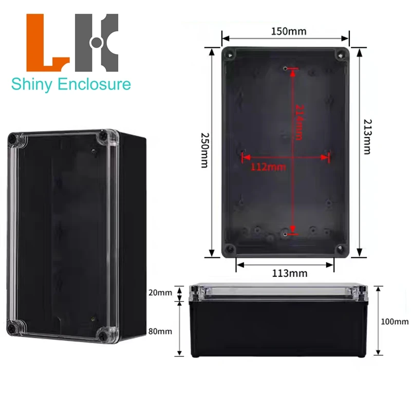 Black Waterproof Transparent Cover Enclosure Juction Box ABS Plastic Outdoor Power Distribution Box Electronic Instrument Case