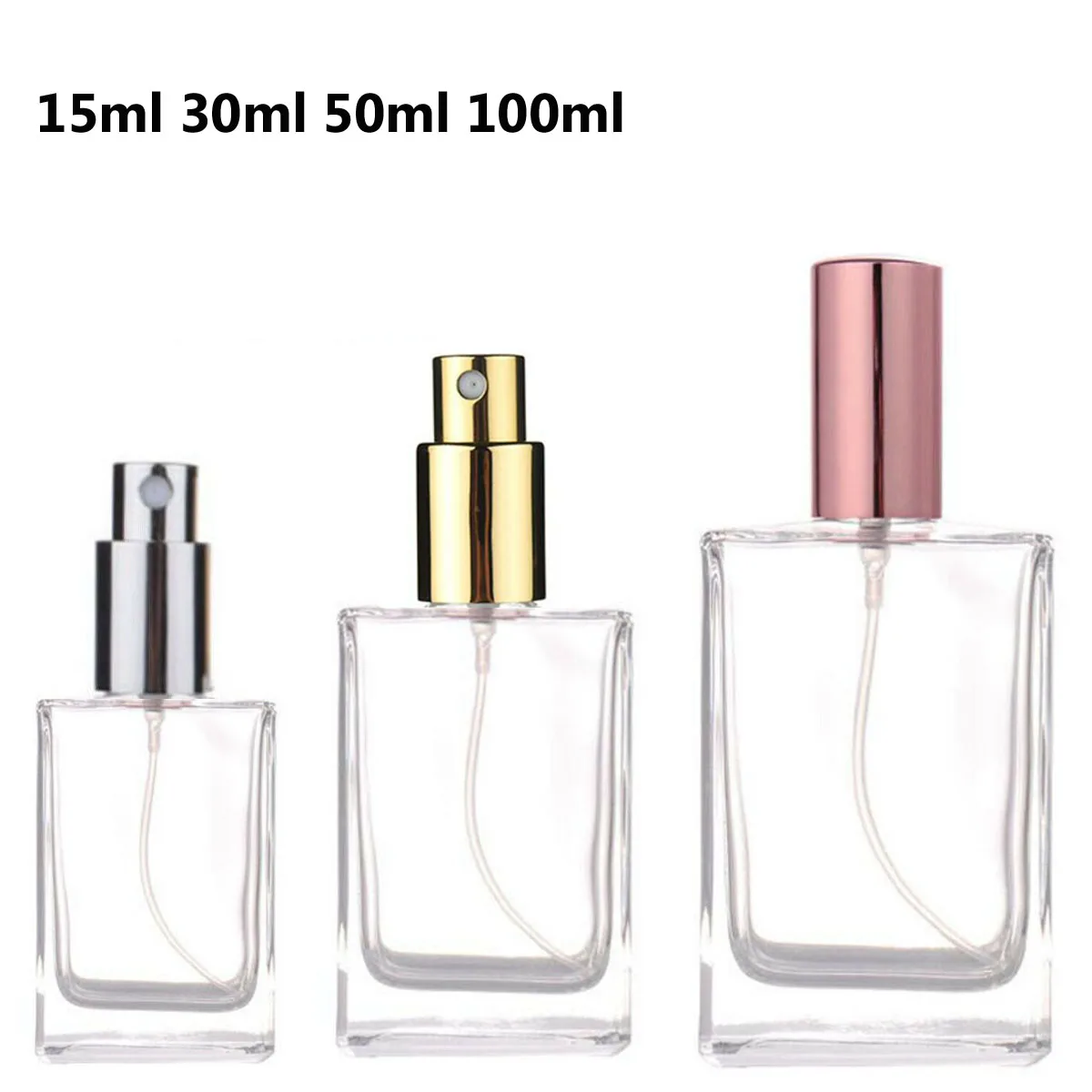 1X 3X Glass Perfume Spray Bottle 15ml 30ml 50ml 100m Essential Oils Perfume Sprayer Refill Bottle Atomizer Refillable Flat Clear