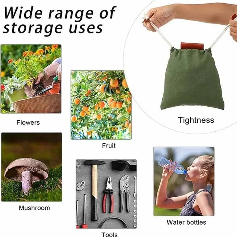 Foraging Bag Mushroom Picker Pouch Canvas Belt Bag Collapsible Harvest Outdoor Camping Hiking Berry Picking Hands Free Leather