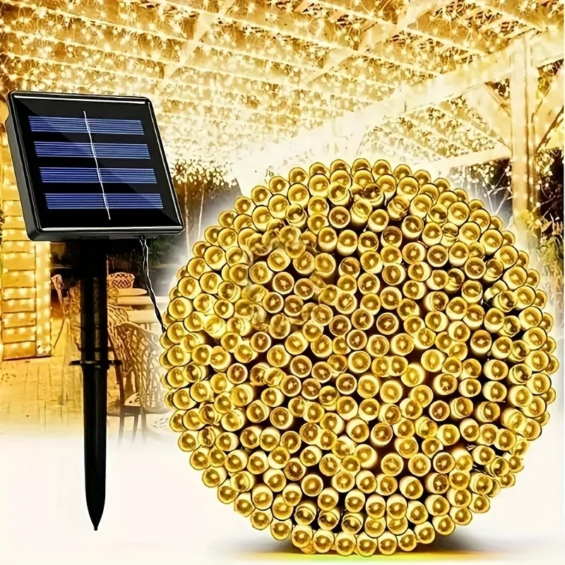 

Рождественские украшения, светодиодные гирлянды на солнечной энергии, уличные гирлянды для сада, свадьбы, праздника, вечеринки, 32 м/22 м/12 м/7 м