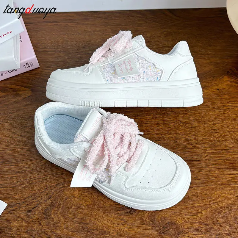 2024 New Style white pink Cute Women\'s Shoes Platform sneakers Versatile Kawaii Women Shoes Women Harajuku Casual Vulcanize Shoe