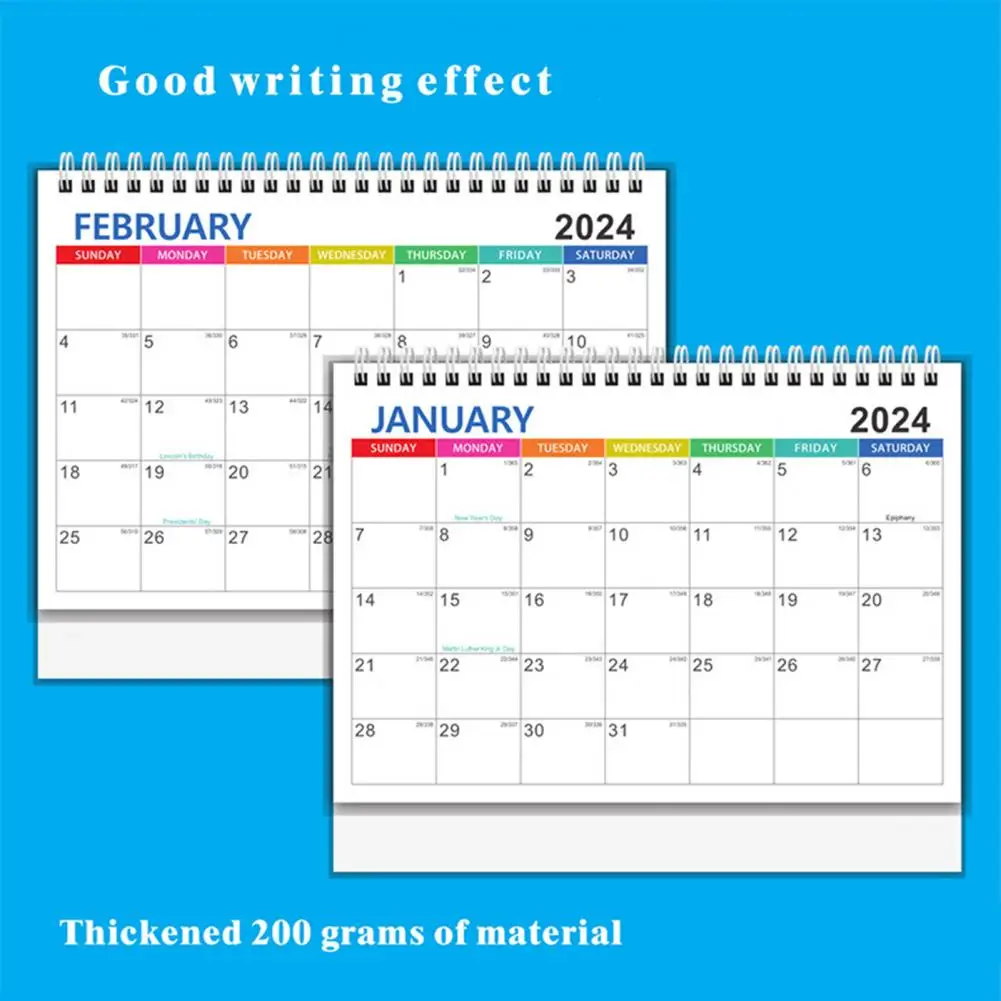 

Foldable Base Desk Calendar 2024 English Desk Calendar Simple Style Spiral Coil Plan Book for Event Planning Date Recording