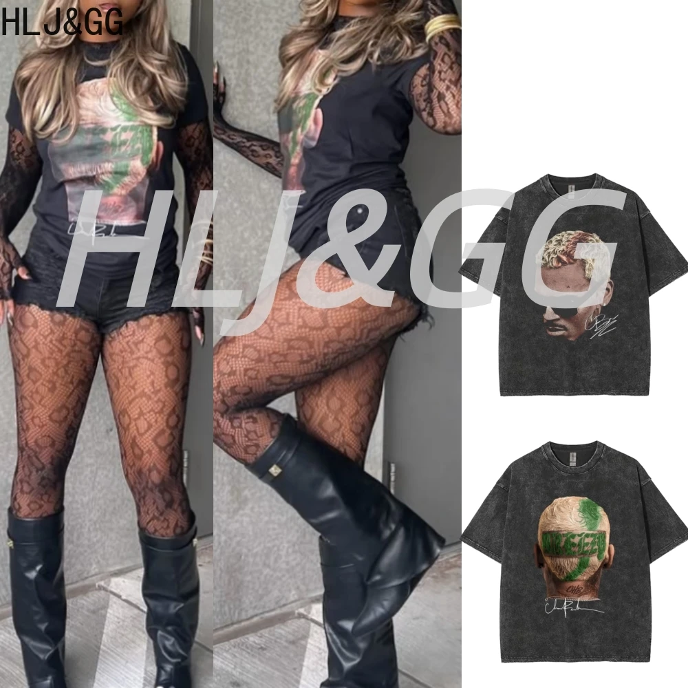 

HLJ&GG Summer Vintage Pattern Printing Loose Tshirts Women Round Neck Short Sleeve Tops Fashion Y2K Hip-hop Pullover Clothing