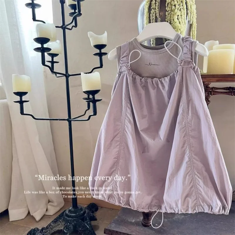 

New Summer Girls' Vest and Bud Skirt Set, Stylish and Elegant Casual Vest Dress, Two-Piece Set for Babies