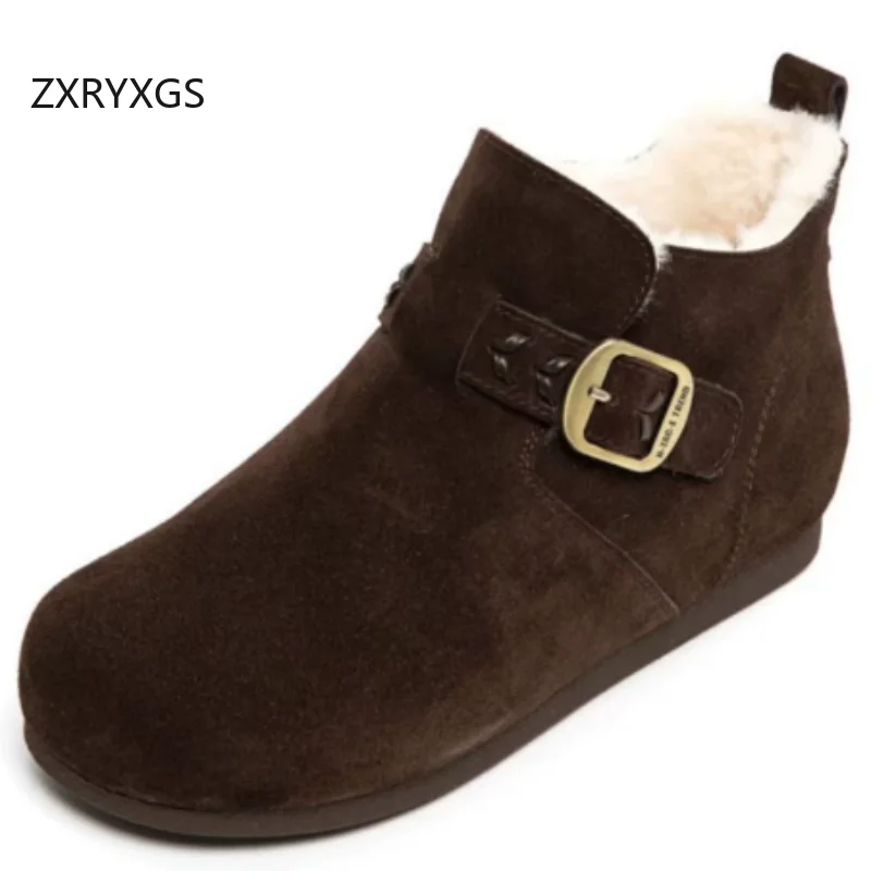 

ZXRYXGS 2025 зимние матовые зимние ботинки из натуральной яловой кожи, женская хлопковая обувь, удобные ботильоны на мягкой подошве на плоской подошве