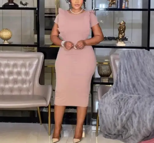 

2025 Elegant Commuting Elastic Pleated Lace Waist Hugging Slim Fit Dress for Summer Women, Elegant and Sexy Tight Fitting Dress