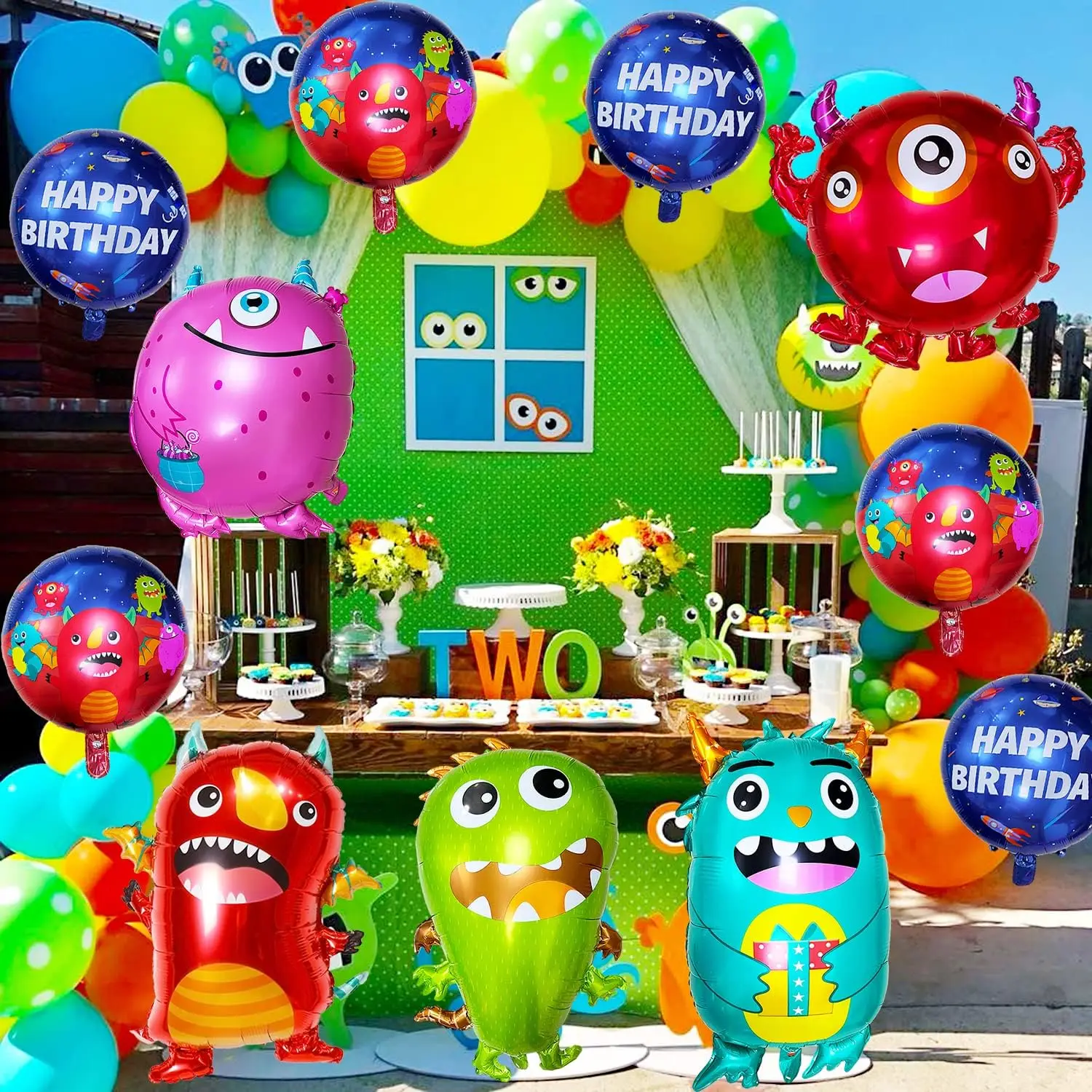 5pcs Monster Party Balloon Set Cute Monster Style Theme Birthday Party Aluminum Foil Balloon Set Decoration