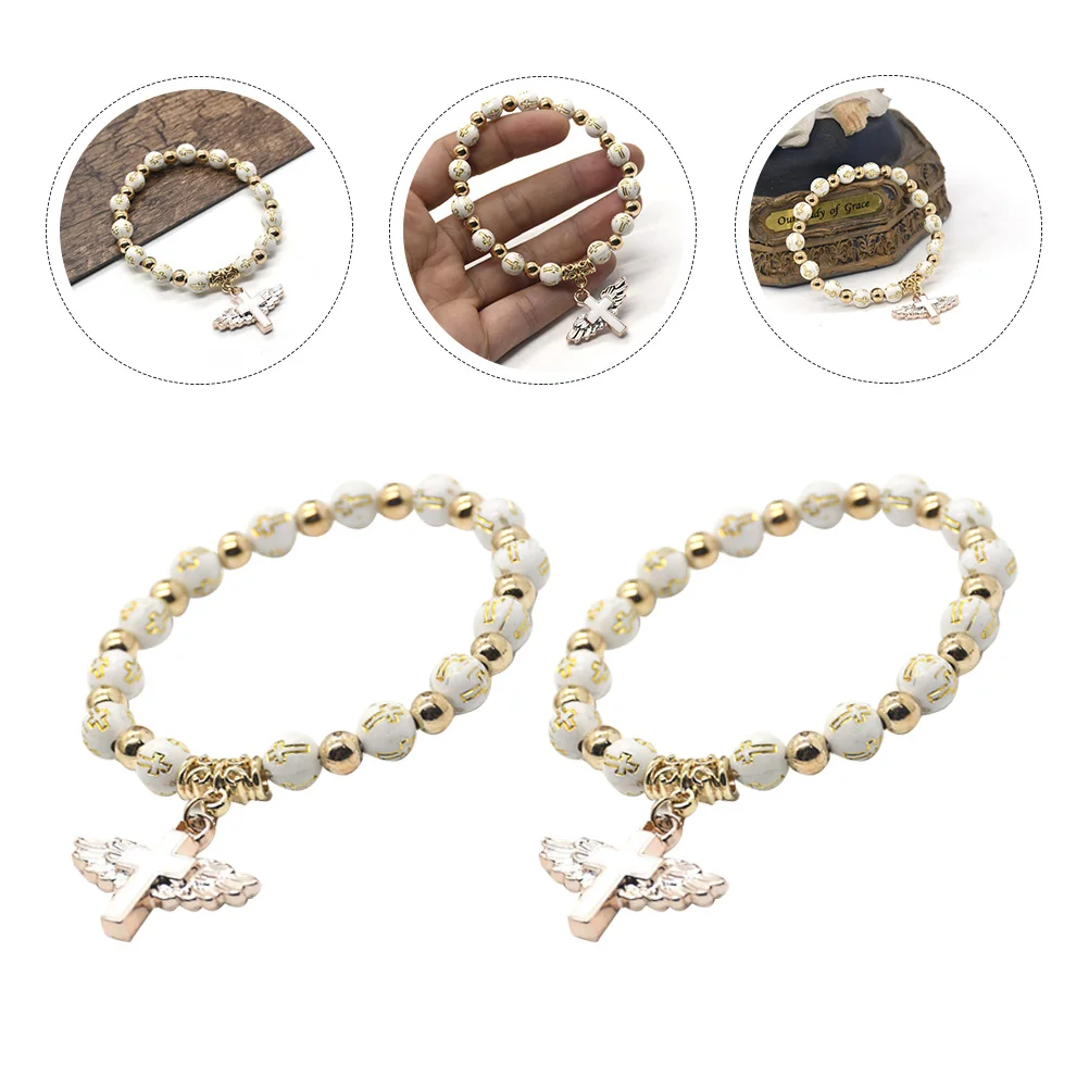 

4Pcs Cross Decorative Bracelet Hand Chain Beads Creative Design Comfortable Stylish Wrist Jewelry Perfect Gift Ring
