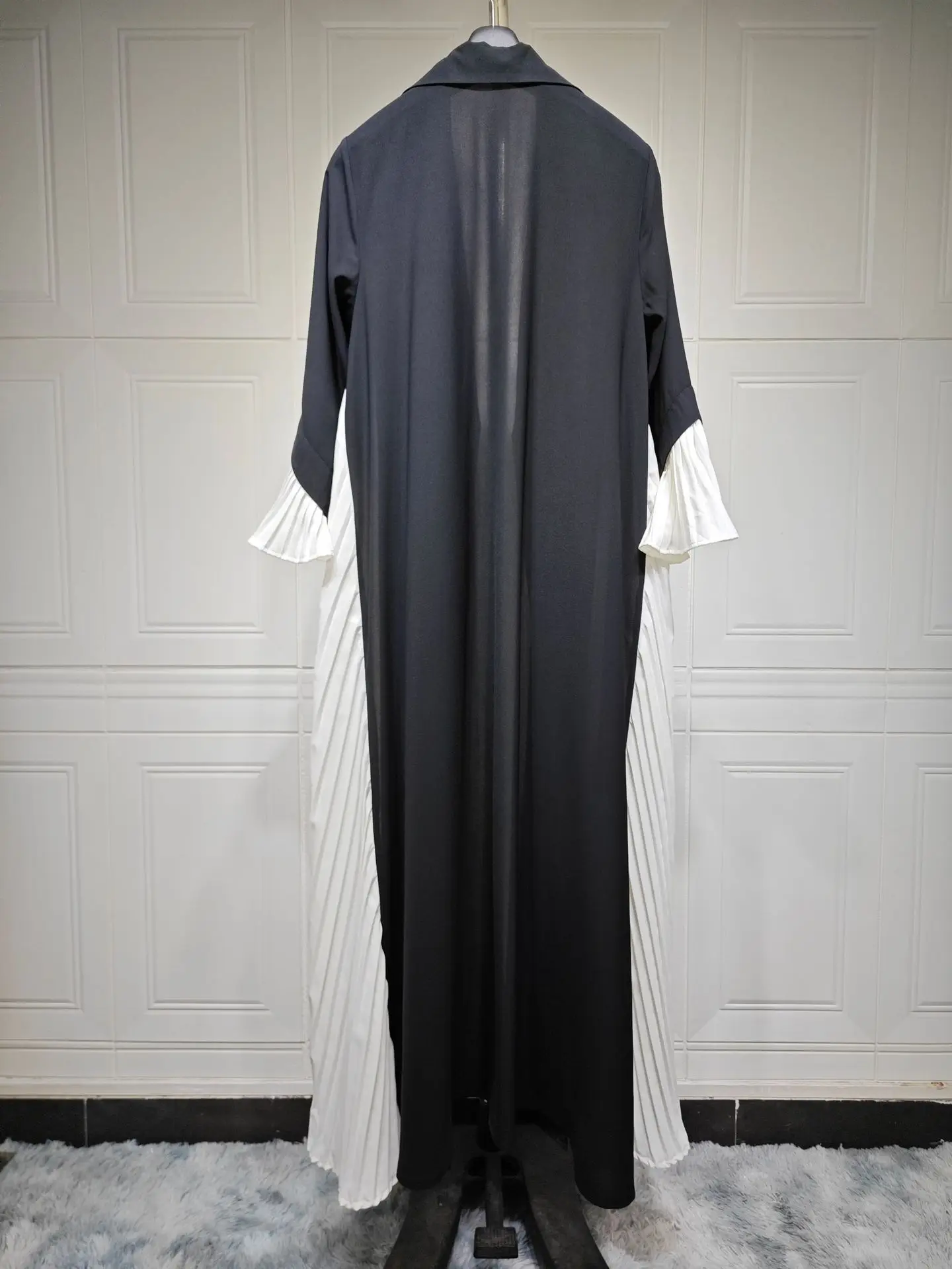 Uni Dubai Moda Marocchino Casual Kimono aperto Abaya Turco Musulmano Manica svasata Islam Abbigliamento Cardigan patchwork pieghettato