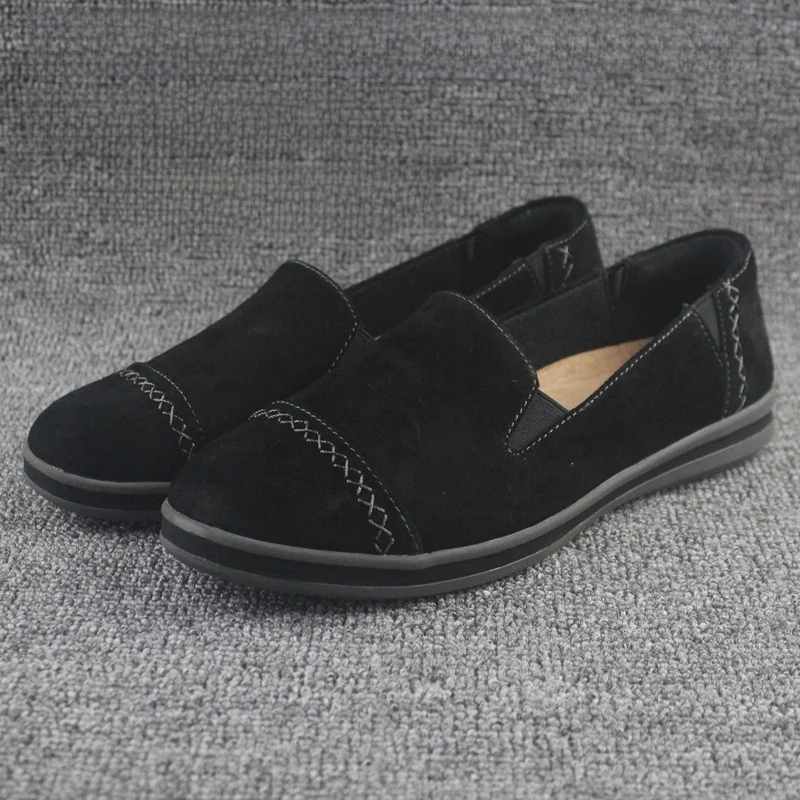 

Casual Spring Summer Women's Outdoor Leather Slip-On oes Flat Bot Lazy Person's oes Embroidered round Toe Anti-Slip