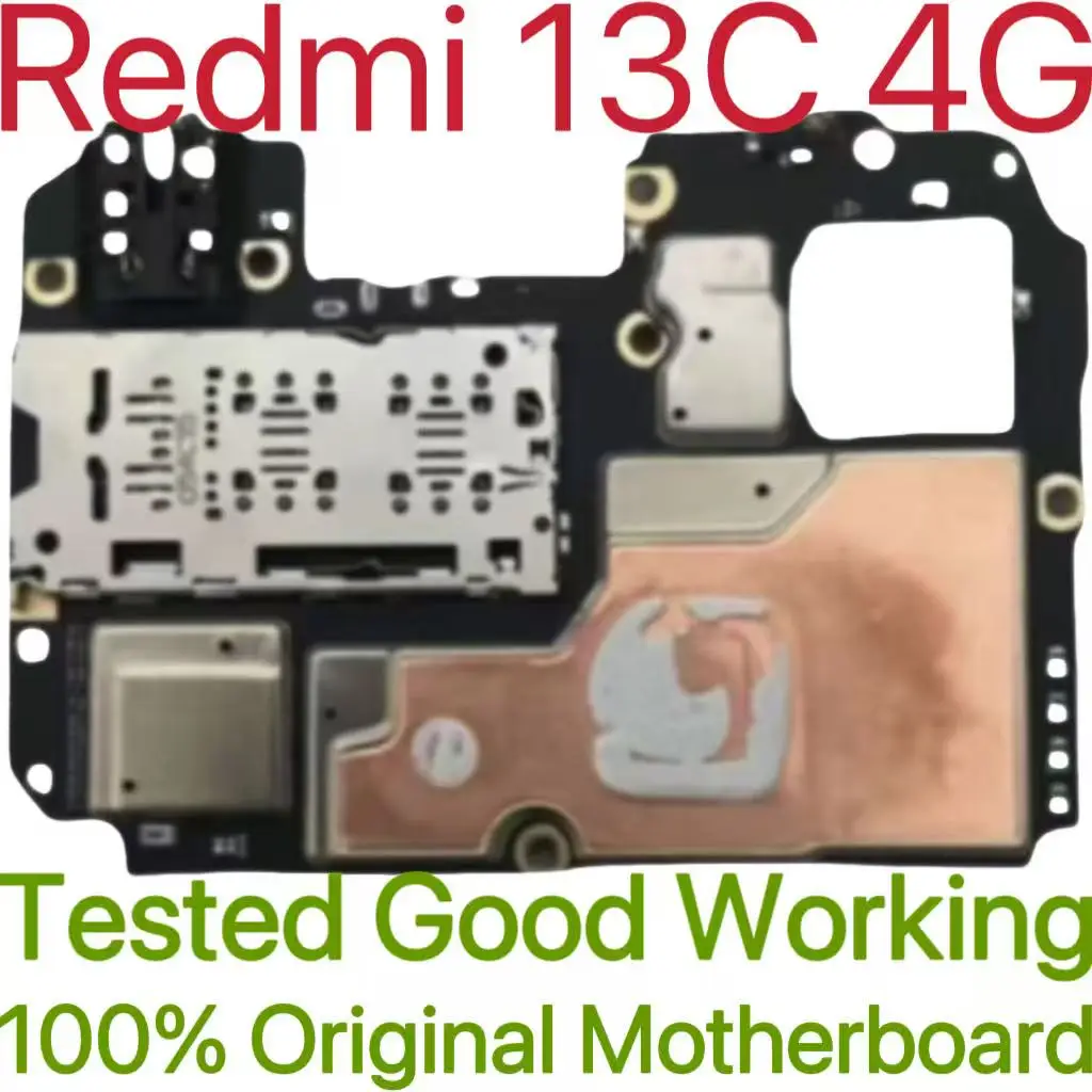 Original Unlocked Main Board For Redmi 13C 4G Mainboard Motherboard Unlocked With Chips Circuits Flex Cable