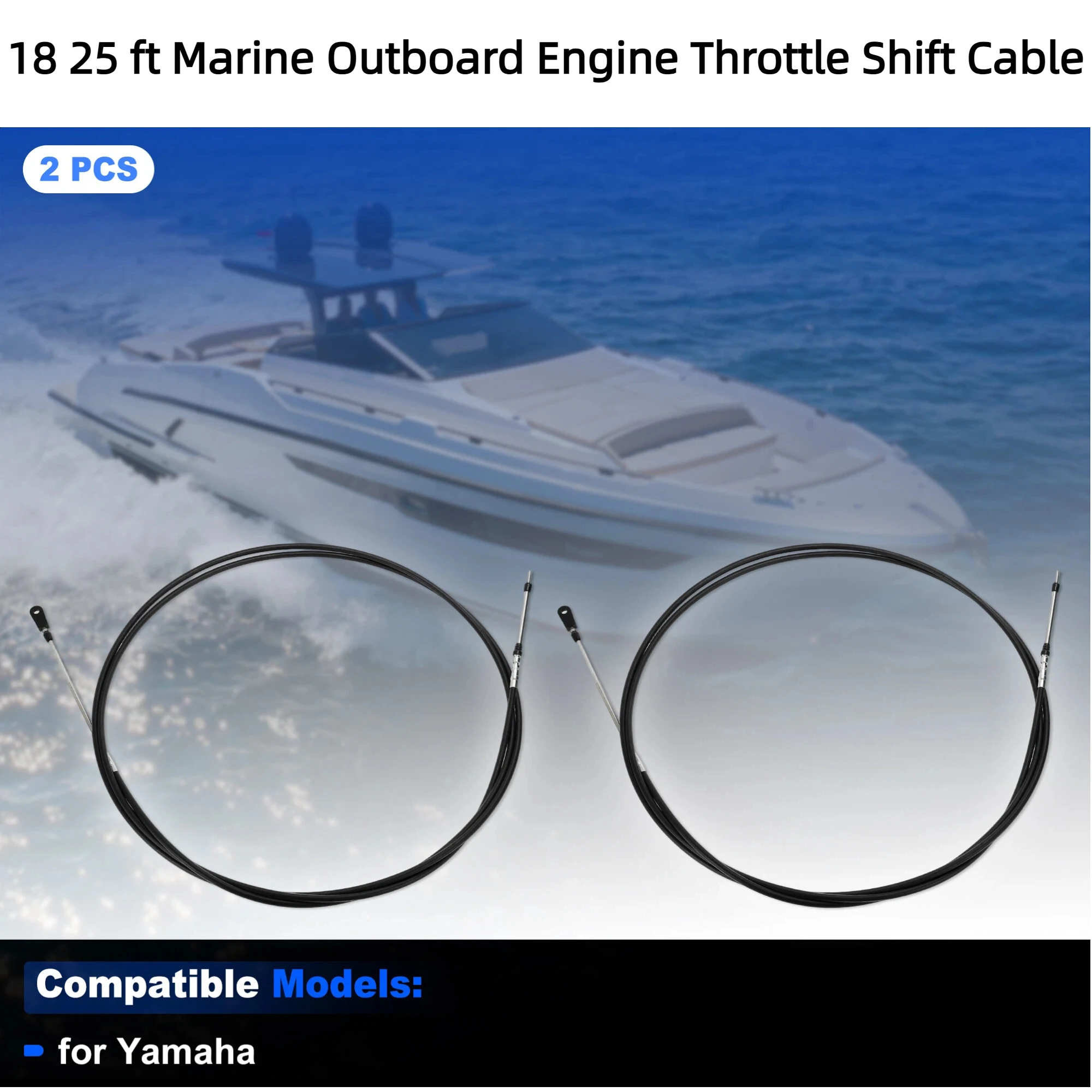 

2 шт. 18-25 футов Трос управления дроссельной заслонкой и переключением передач для лодок, морской подвесной дистанционный кабель для Yamaha, замена, синий, красный, черный