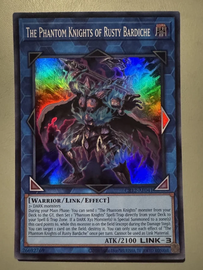 Yugioh KONAMI Duel Monsters CR12-AE041 The Phantom Knights of Rusty Bardiche Super Asian English Collection Mint Card
