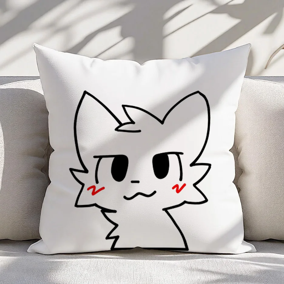 Cute Furry Cat Pillow Case, Kawaii Anime Style Cushion Cover, Minimalist Line Art Home Decor Throw Pillow Slipcover for Sofa