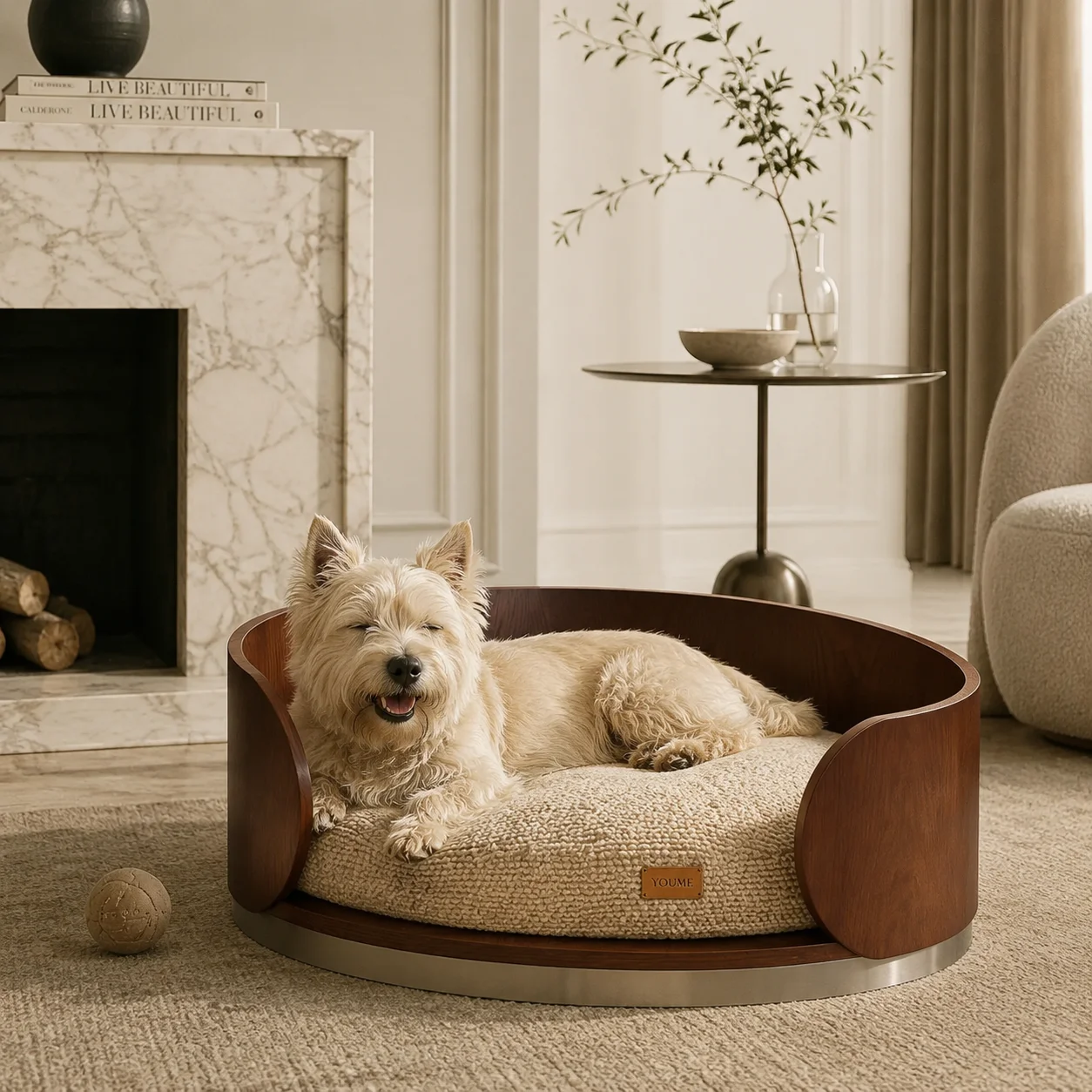 Large 82cm Wooden Pet Sofa Bed, 48,000 Rubs Anti-Scratch Fabric, High-Density Sponge, Water-Repellent Cushion, ISO & BSCI