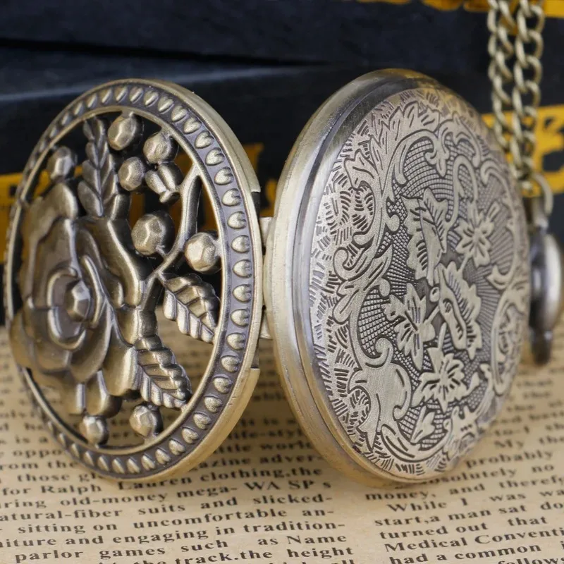 Vintage bloeiende bloem holle ontwerp quartz zakhorloge hanger ketting ketting prachtige cadeaus voor vrouwen mannen