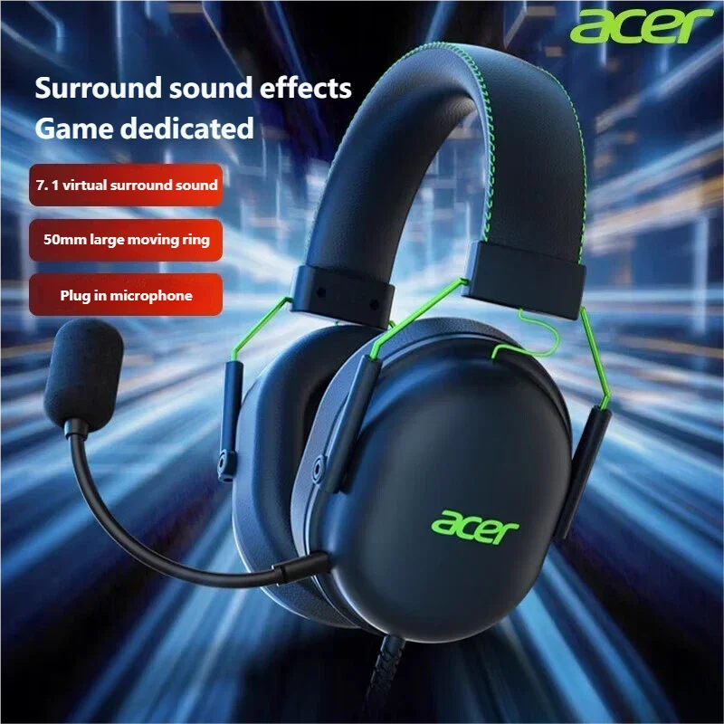Headset Gaming Acer OHW200 2025 dengan Mic, Suara Surround 7.1, Kabel USB, Peredam Kebisingan - untuk PC, Laptop