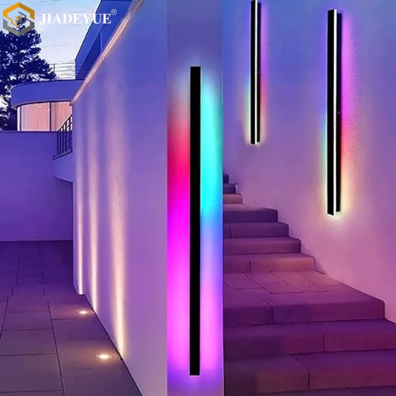 Lámpara de pared larga con control remoto inteligente IP65, colorida RGB, para exteriores, interiores, decoración navideña, luz de ambiente para el