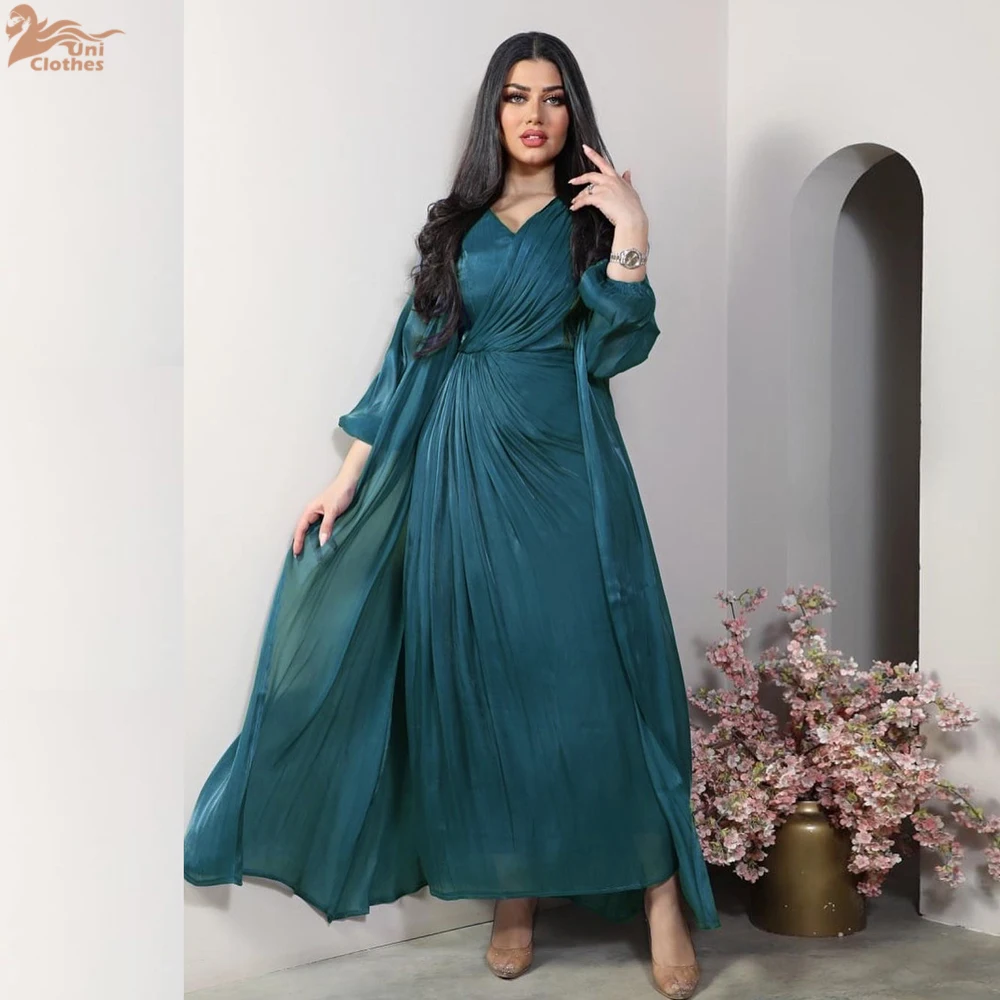 Robe de soirée marocaine femmes Abaya 2 pièces ensemble Satin soyeux dubaï robes musulmanes Eid Caftan soirée longue Robe robes Abayas Robe