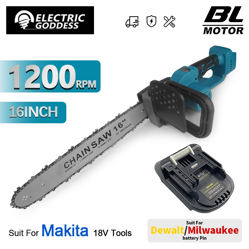 

Электрическая богиня 16-дюймовая бесщеточная электрическая цепная пила электрическая пила по дереву/сада для Makita/Dewalt/Milwaukee 18-20 В аккумуляторный штифт