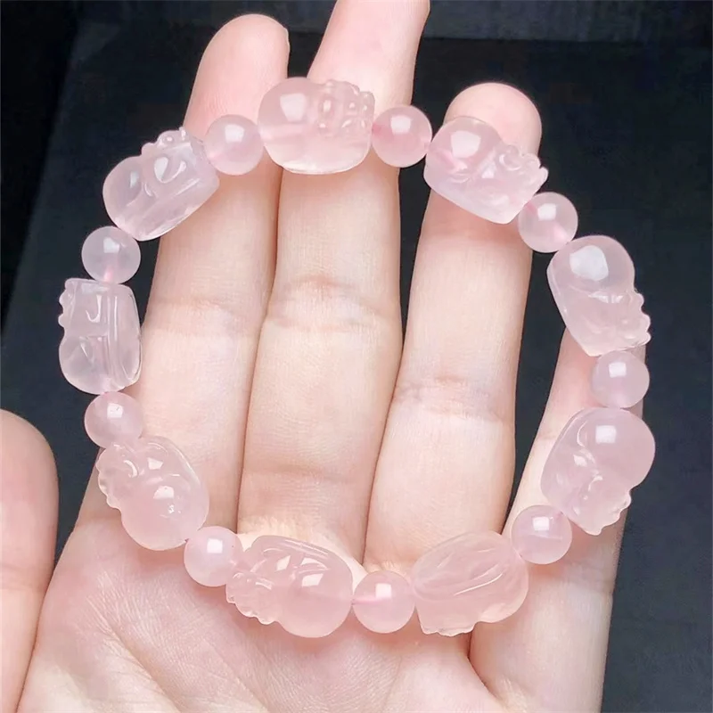 Natural Rose Quartz Pixiu Bracelet Fashion Gemstone Crystal Jewelry For Women Healing Bohemia Holiday Gift 1pcs