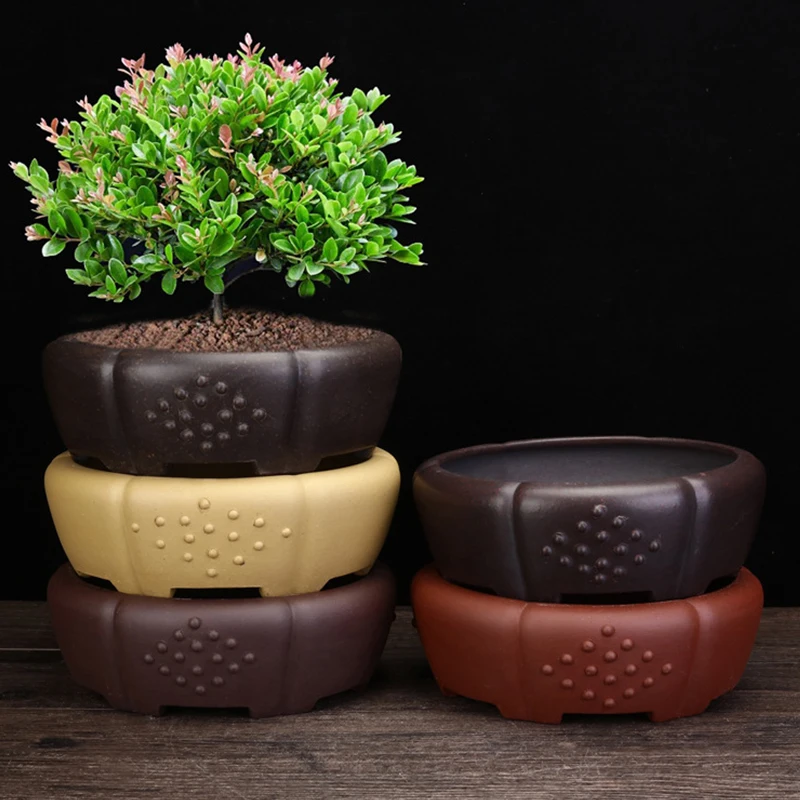 

Chinese Style Purple Sand Flower Pots for Plants Personalized Ancient Nail Pattern Home Desktop Decoration Terracotta Bonsai Pot