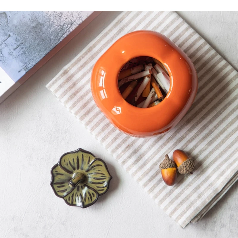 

Persimmon Shape Ceramic Cigar Ashtray with Lids Ash Tray Soot Containers Home Desktop Ashtrays Smoking Accessories