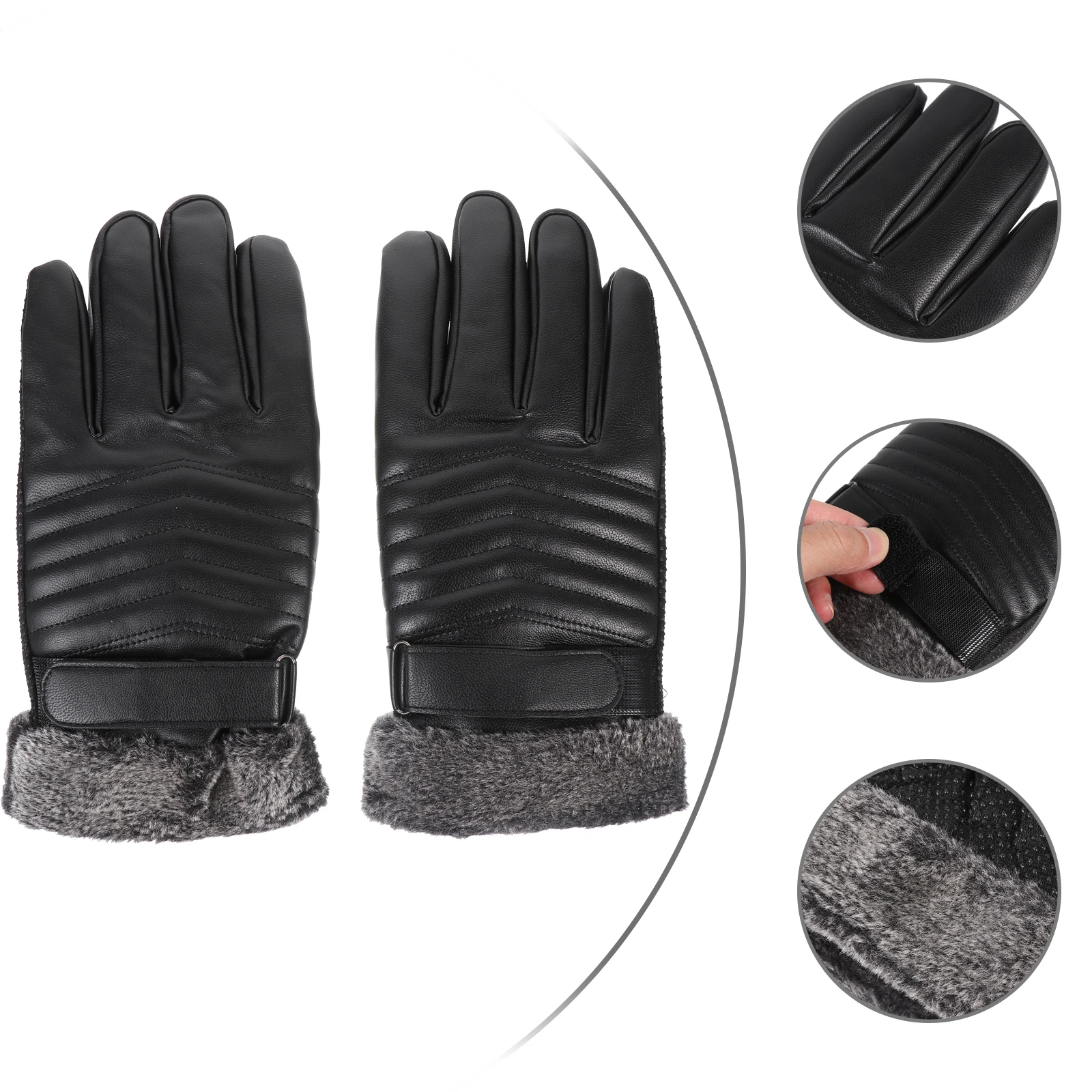 

Touch Screen Warm Gloves Unisex Cycling Black Lace Winter Men Women Durable PU Windproof Outdoor Gloves