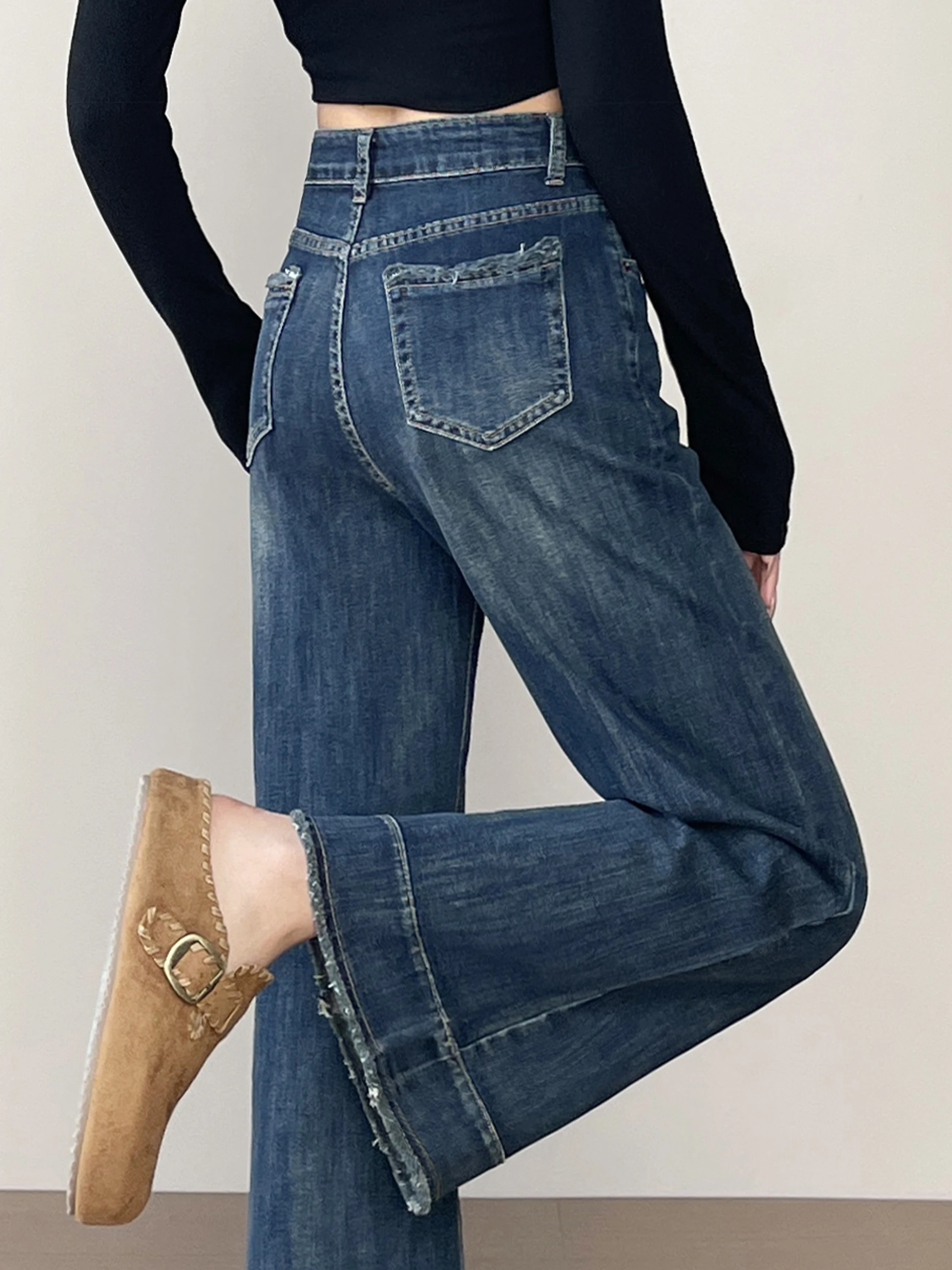 

Узкие джинсы с высокой талией в американском стиле ретро, женские весенне-осенние утягивающие зауженные брюки из смеси хлопка и полиэстера