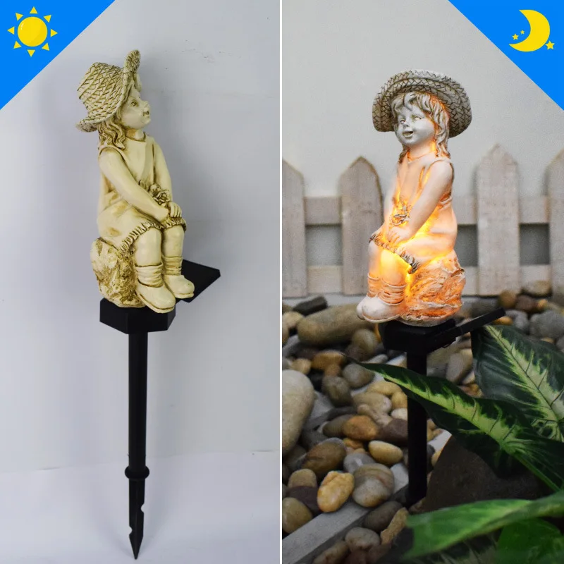 New Style Modern Courtyard Solar Lights Floor Insertion Garden Outdoor Villa Decoration Creative Girl Resin Landscape Lawn Lamps