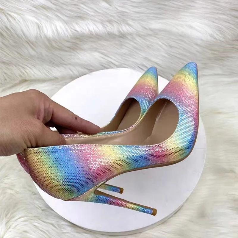 

Mixed Color Shallow Slip On Pumps Pointed Toe Thin High Heel Fashion Sexy 2024 Summer Big Size Woman Shoes Zapatillas Mujer