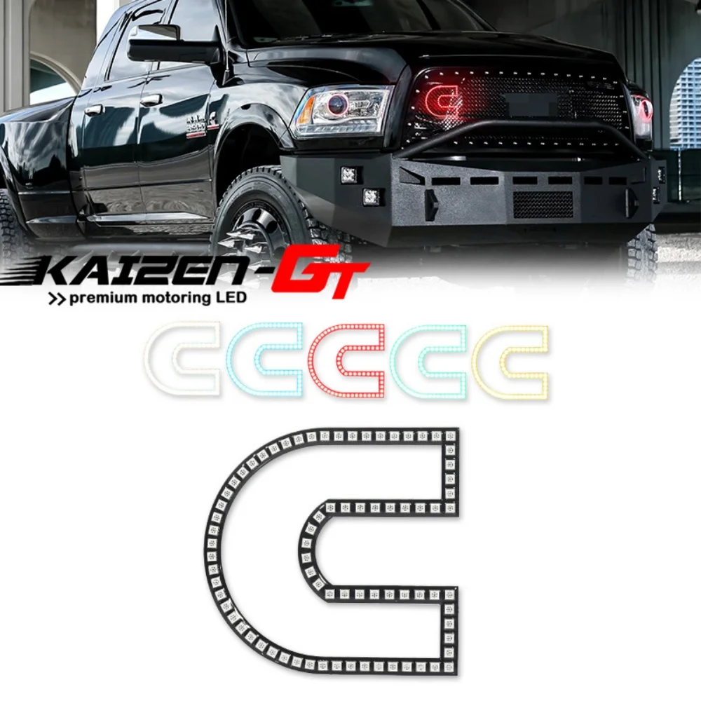 Wireless Bluetooth Control Universal Multi-Color RGB C Ring Illuminated LED Car Front Grill Emblem Light Kit For Dodge Ram 12V