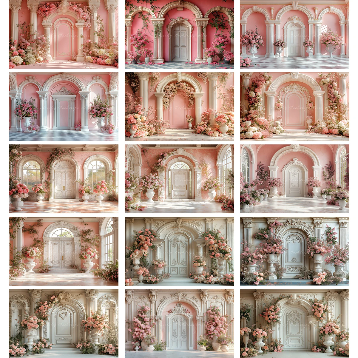 Arched Doorway With Columns Pink Baroque Photography Backdrop Kid Baby Cake Smash Photocall Decor Child Family Studio Background