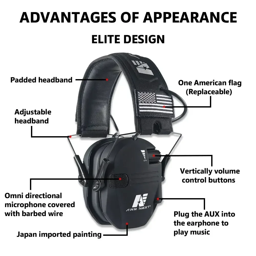 ARM NEXT Ear Protection Electronic Hearing Sparta Active Protector for Shooting Earmuffs NRR 23dB Noise Reduction