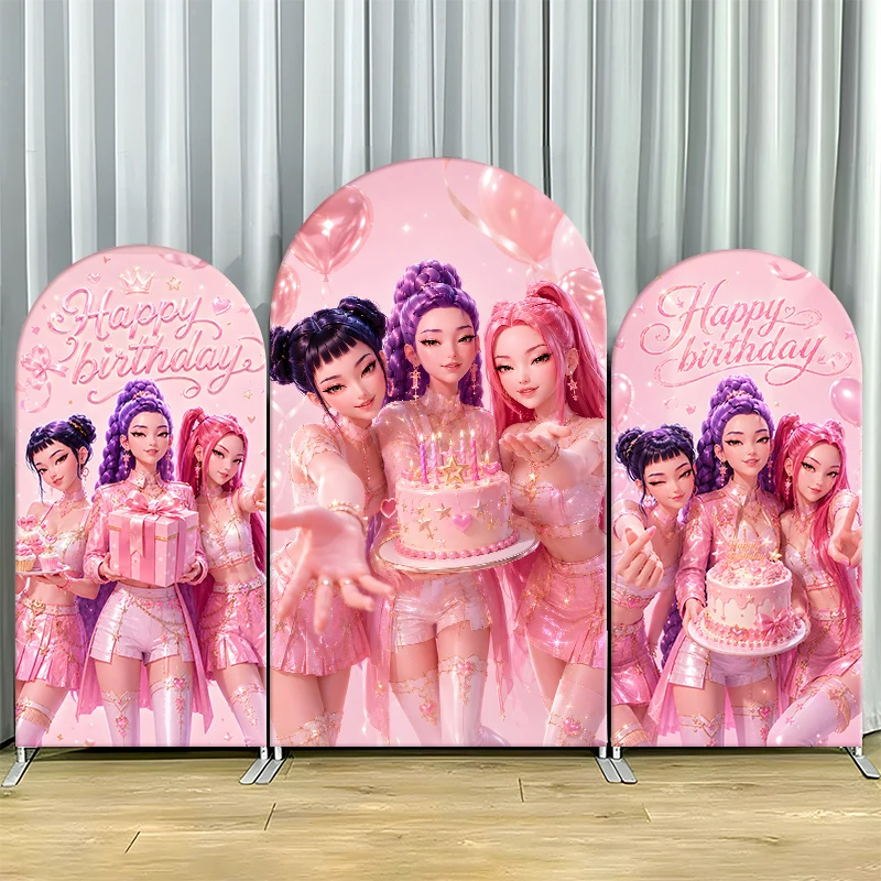 

Pink Kpop Demon Hunters Arch Backdrop Cover Spandex Chiara Arch Set for Girl Birthday Party Photo Booth Studio Decor Supplies