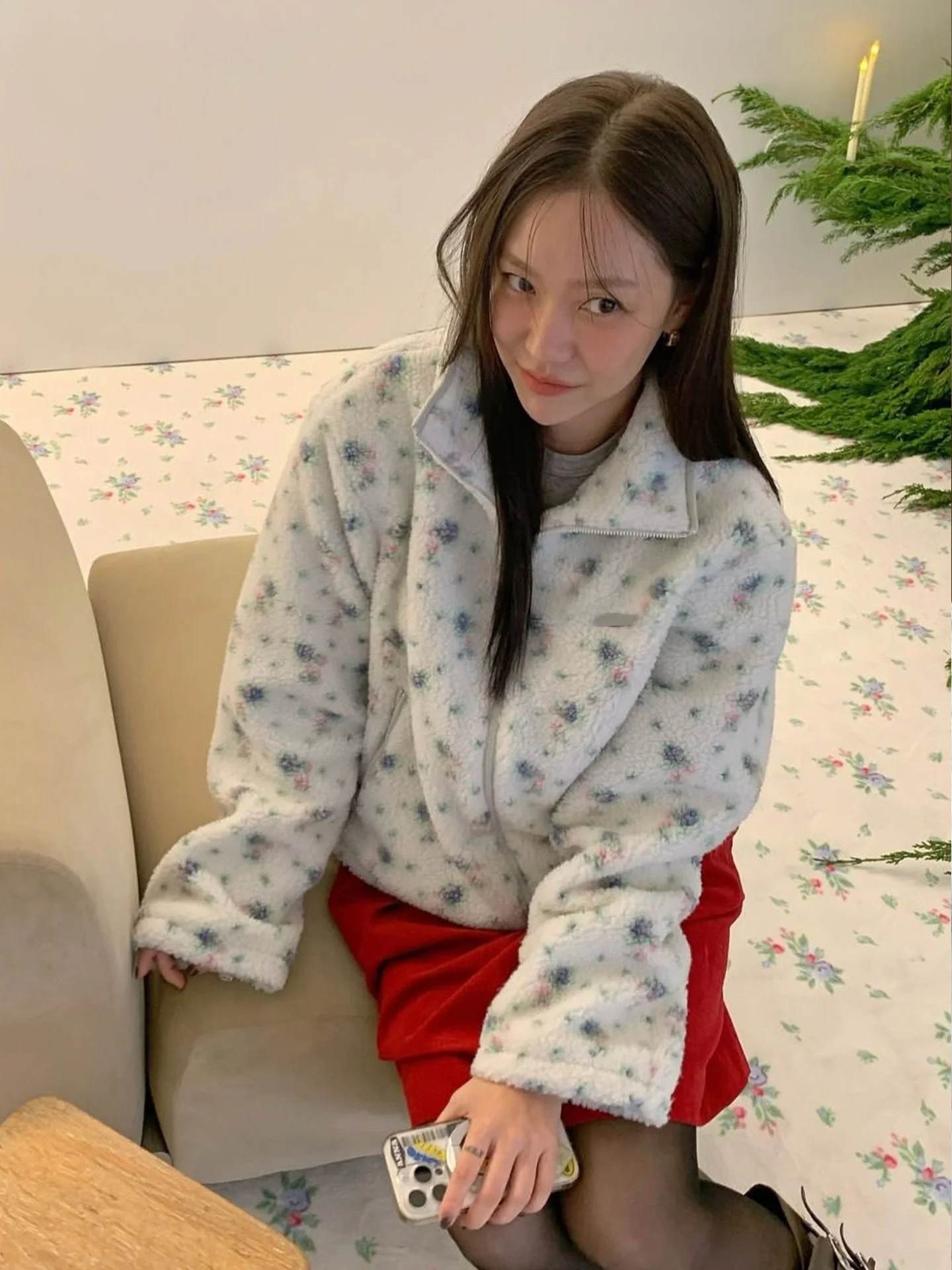 

MOSA Floral Print Fce Jaet Women's Oversized Warm Top Cotton Commute Sle Long Sve Zipper ort Coat