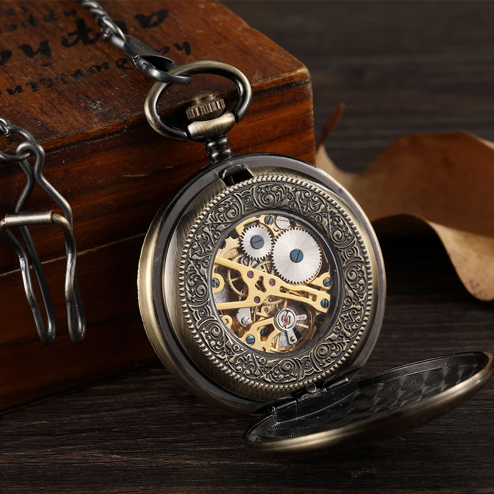 سيدة ساعة الجيب الهيكل العظمي الميكانيكية فوب خمر ساعة الجيب للرجال montre دي بوتشي ريترو Steampunk