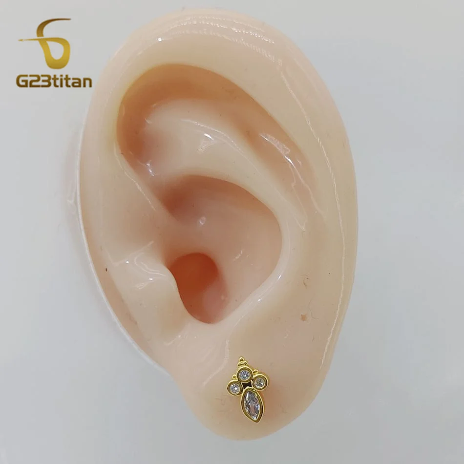 1pc 16G Titanium Screw Labret Tragus Zircon Stud Ear Cartialge Conch Body Surgical Piercing Earrings Women's Jewelry Decoration image 2