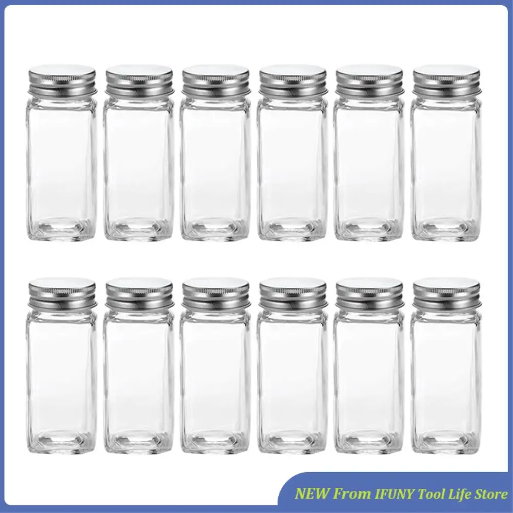 

Стеклянные банки для специй с этикетками. Пустые квадратные контейнеры для бутылок для специй, горшок для приправ. Крышки для шейкеров и герметичные металлические колпачки. Прочный.