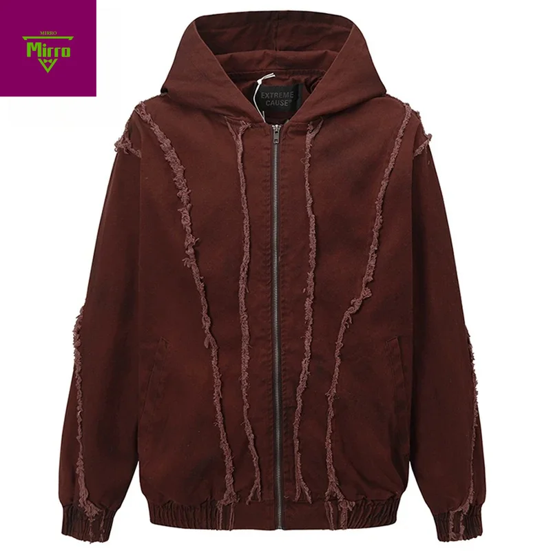 

【Mirrordust】High Street Куртки с капюшоном Мужские лоскутные винтажные куртки Уличная одежда Harajuku Негабаритные куртки в стиле хип-хоп Верхняя одежда