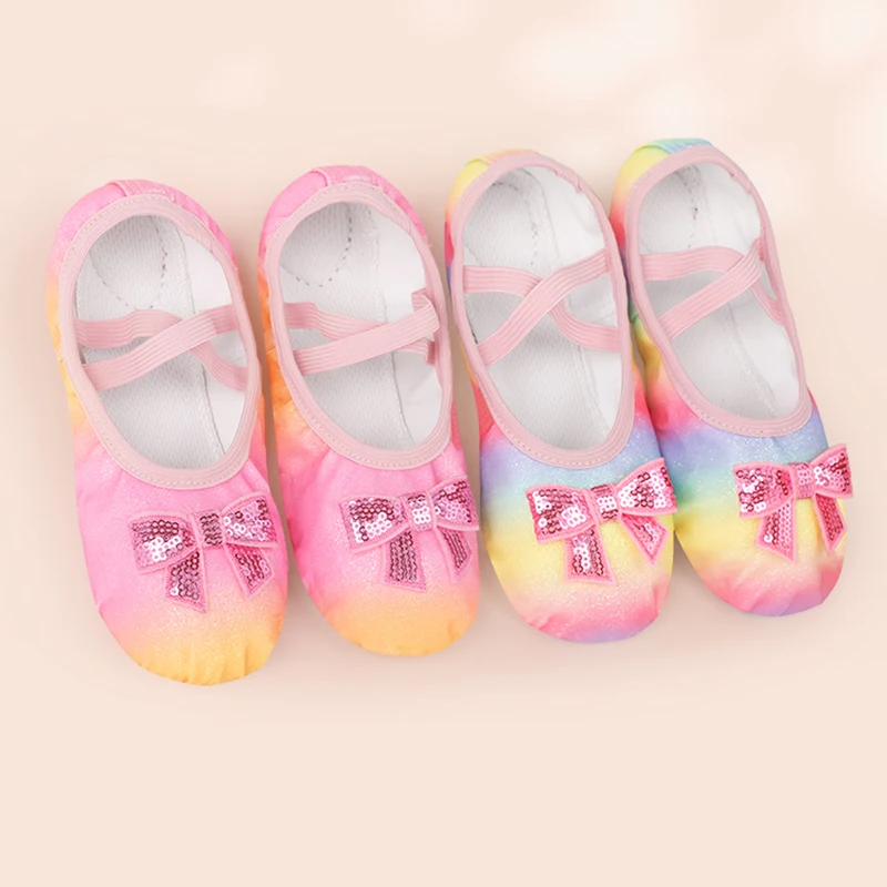 반짝이는 여아 발레 슈즈 - 레인보우 쉬머 유연한 밑창 |   유아용 공주 댄스 슬리퍼 미끄럼 방지