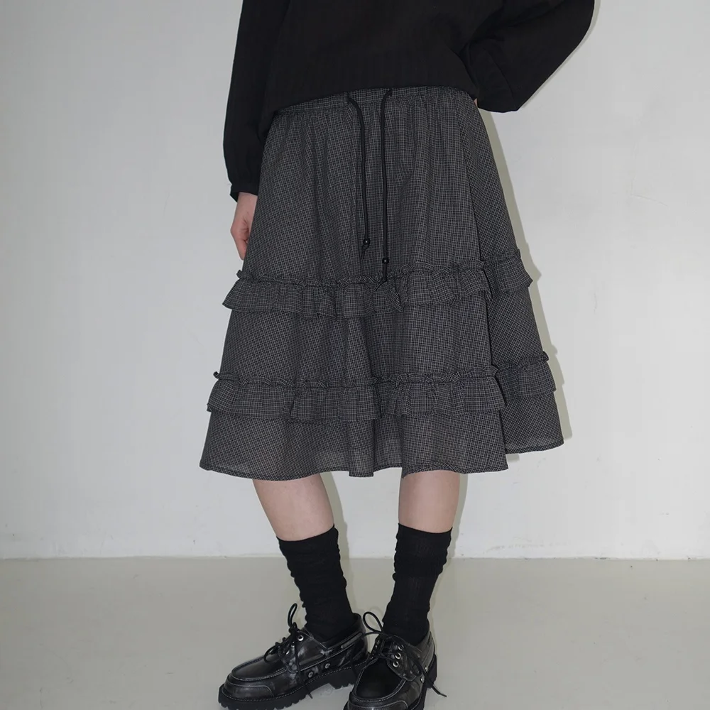 High Waist A-Line Pleated Skirt with Bow Tie Tartan Print Half-length Sweet Style Women's Skirt with Inner 