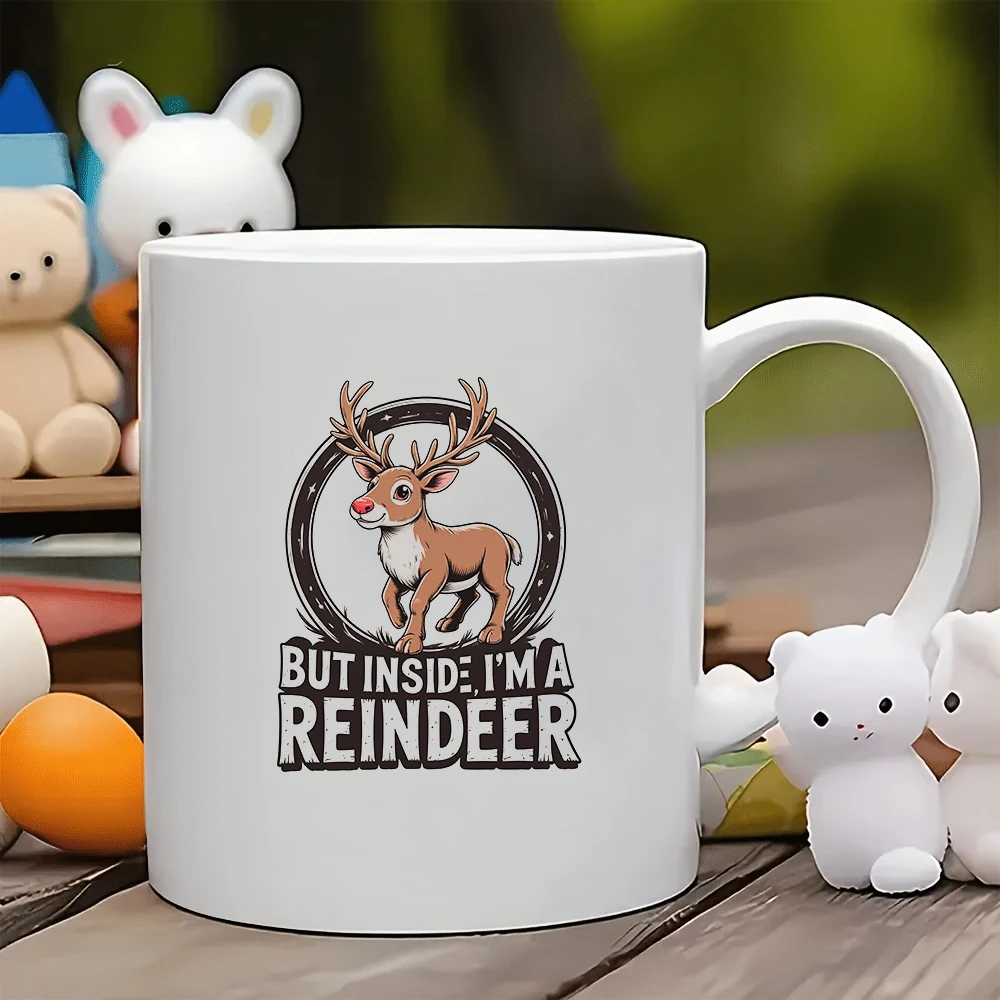 

11oz cartoon reindeer mug + Christmas gift Christmas mug kids' family office creative coffee cup